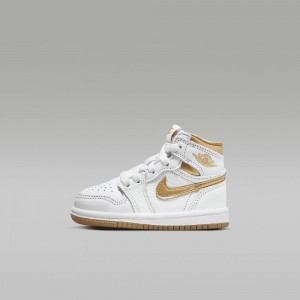 Nike Jordan 1 Retro High OG Skor Barn Vita Ljusbruna Metal Guld | 327-EFNQIO