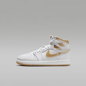 Nike Jordan 1 Retro High OG "White and Gold" Skor Barn Vita Ljusbruna Metal Guld | 793-NTWSHB