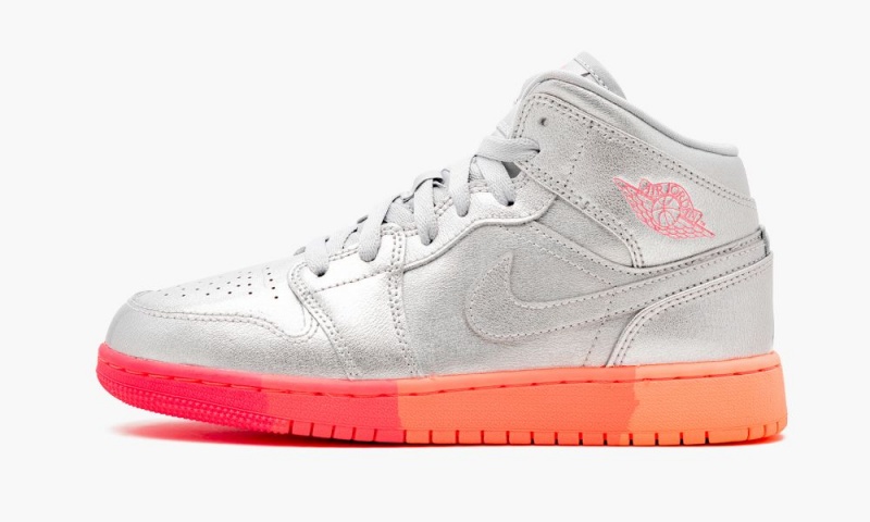 Nike Air Jordan 1 MID (GS) \'Sunrise / Metallic Silver\' Skor Barn Metal Silver Rosa | 607-BYUESA