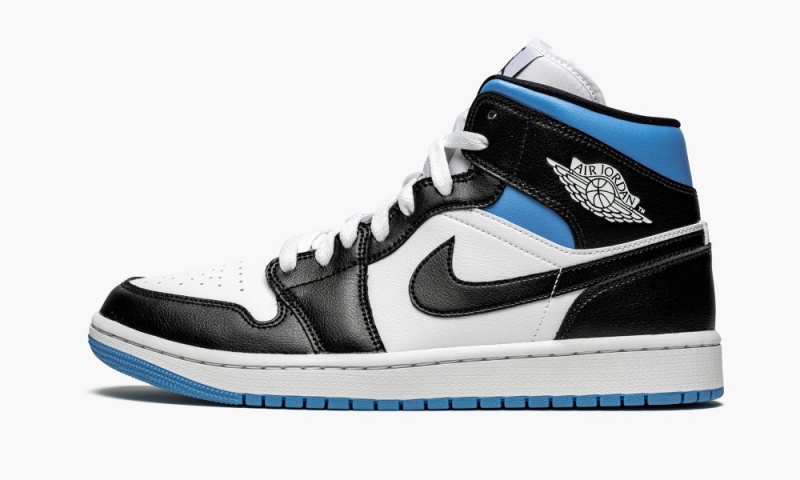 Nike Air Jordan 1 Mid \'Black / White / University Blue\' Skor Dam Vita Svarta Blå | 946-JTVKBN