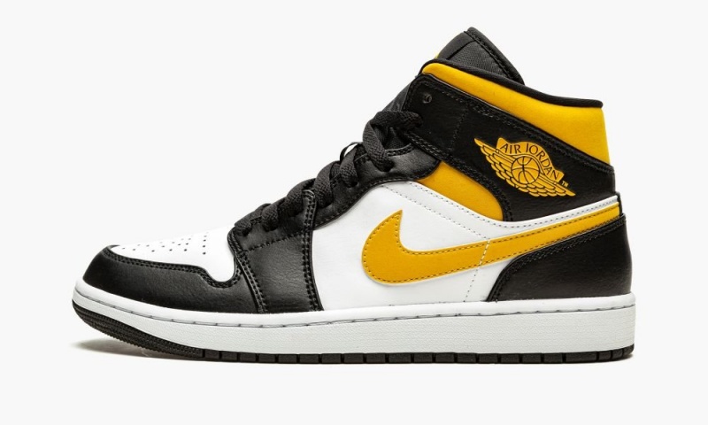 Nike Air Jordan 1 Mid \'White / Pollen / Black\' Skor Herr Vita Svarta | 698-PYLHTF