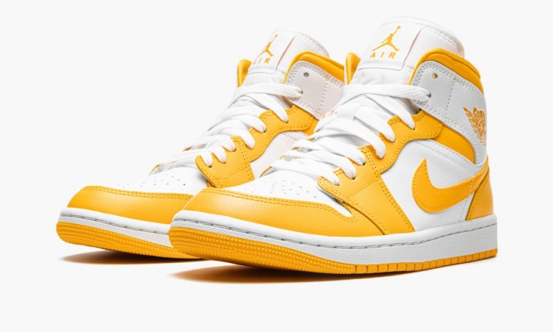 Nike Air Jordan 1 Mid 'White / University Gold' Skor Dam Vita Guld | 128-BFZSKJ