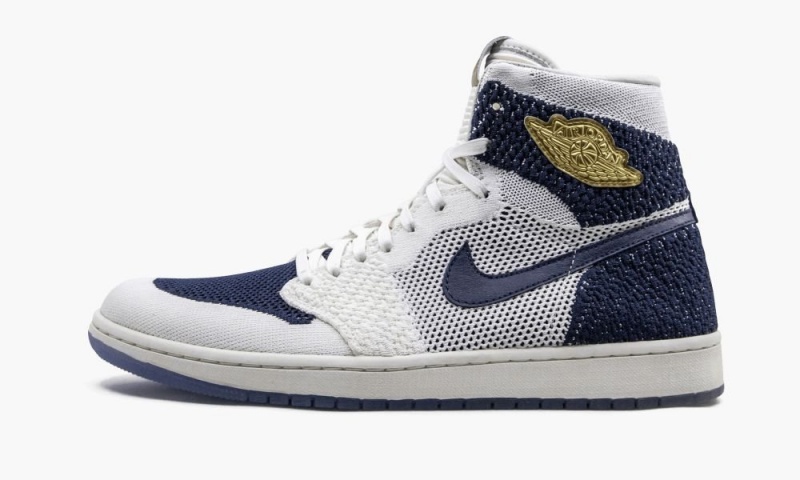 Nike Air Jordan 1 Retro HI Flyknit \'Derek Jeter - RE2PECT\' Skor Herr Marinblå Metal | 346-TJAVGC