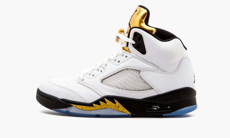 Nike Air Jordan 5 Retro \'Olympic Gold Medal\' Skor Herr Vita Svarta Guld | 782-EGDALC